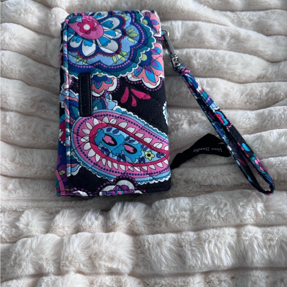 Vera Bradley Paisley Wristlet in Black, Blue & Pink ! Perfect condition!
